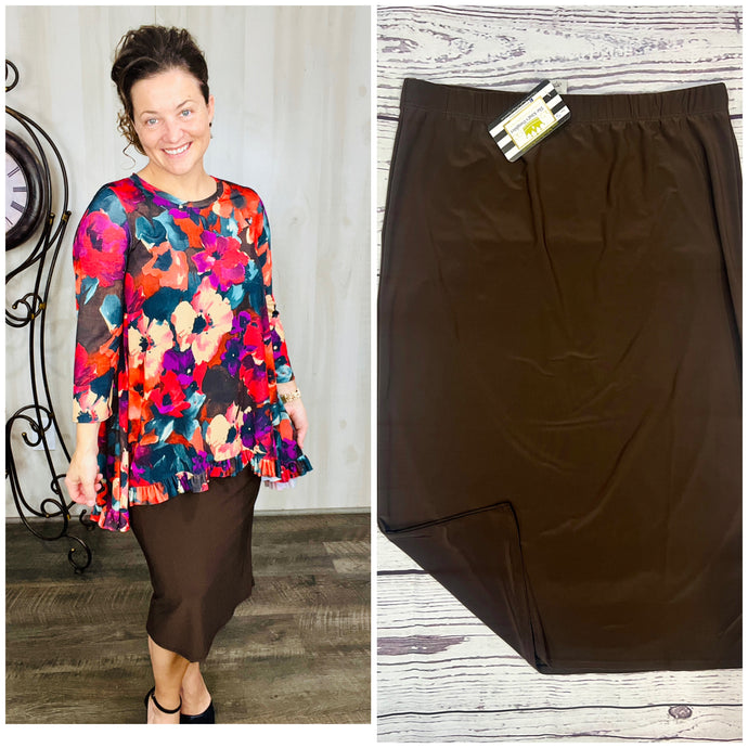 Miss Amy Pencil Skirt (Regular & Plus)- Dark Brown