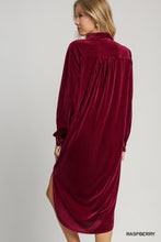 Raspberry Crushed Velvet Button Front Dress