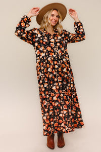 Kaylee Collared Black & Floral Dress