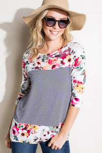 Floral Pin Stripe Top