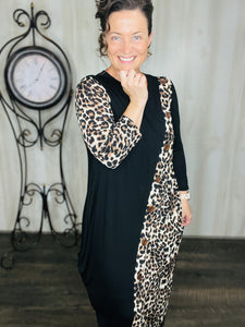 Buttons & Style Dress-Leopard & Black