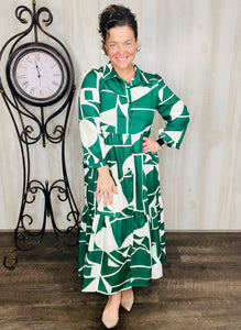 Julia Abstract Green & Ivory Dress
