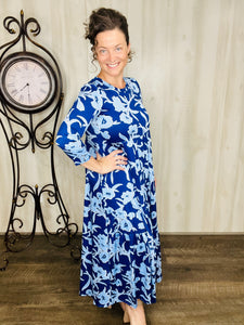 Tonya Marie Tiered Dress-Royal Blue Floral