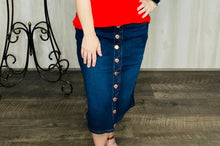 Debbie Jean Skirt With Buttons-Dark Indigo Wash