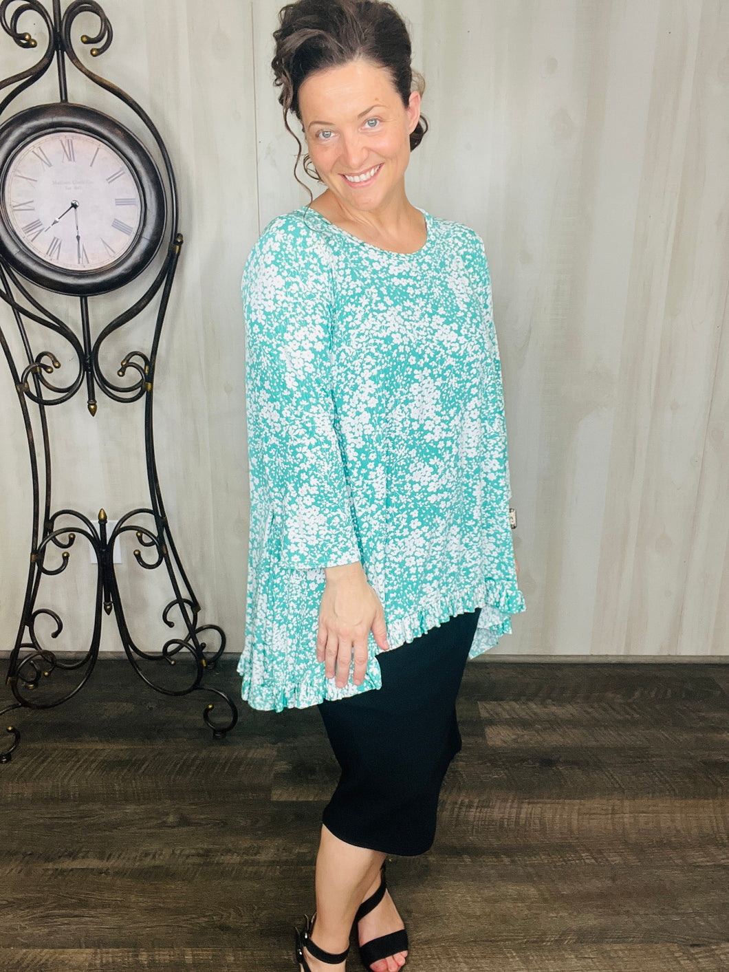 Samantha Teal & Floral High-Low Tunic