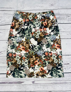 Laura Ivory & Taupe Floral Pencil Skirt-(Regular & Plus)