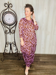 Buttons & Style Dress- Brown & Lilac Leopard