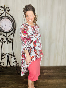 Ivory Paisley & Floral High-Low Tunic
