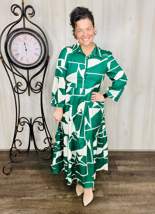 Julia Abstract Green & Ivory Dress