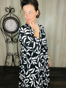 Tonya Marie Tiered Dress-Black Leaf Pattern
