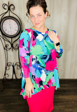 Samantha Ruffle High-Low Tunic-Multicolor Abstract Print