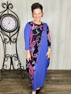 Buttons & Style Dress- Paisley & Purple