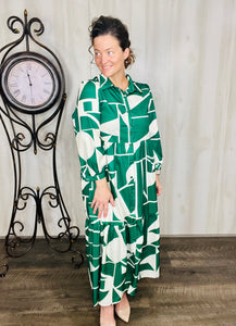 Julia Abstract Green & Ivory Dress