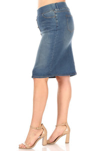 Debbie Button Front Jean Skirt-Vintage wash