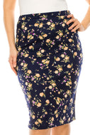 Laura Small Floral Navy Pencil Skirt