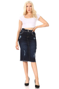 Trendy & Distressed Jean Skirt-Dark Wash