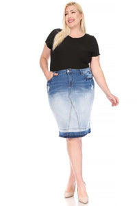 Misty Two-Tone Jean Skirt-Ripped Effect