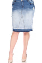 Misty Two-Tone Jean Skirt-Ripped Effect