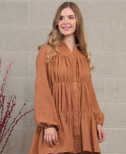 Carley Button Tiered Shirt Dress- Rust