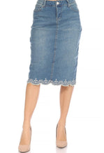 Lace Hem Detail Jean Skirt-Vintage Wash