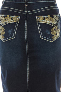 Rana Dark Denim & Gold Pocket Jean Skirt