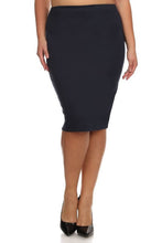 Laura Navy Pencil Style Skirt-Textured (REGULAR & PLUS)