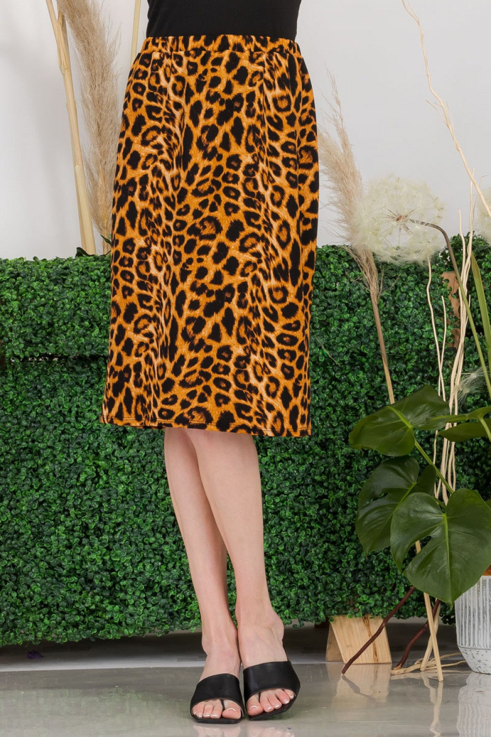 Laura Crazy Leopard Print Skirt-Brown Style- (Regular & Plus) Textured