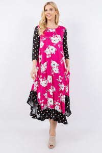 Michella Hot Pink Floral & Polka Dot Dress*