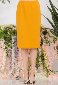 Laura Mustard Pencil Style Skirt- (Regular & Plus ) Textured