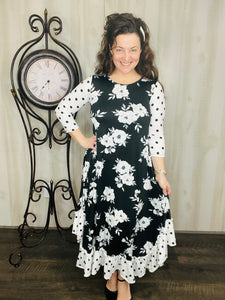Michella Black Floral & Polka Dot Dress