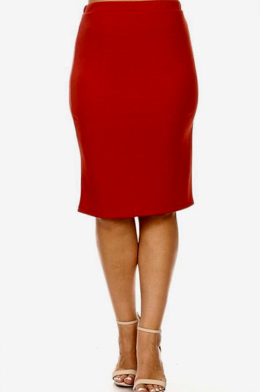 Laura Red Pencil Style Skirt-Textured (PLUS)