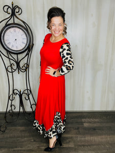 Michella Red & Leopard Print Dress*