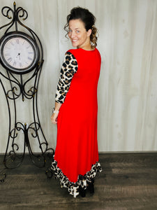 Michella Red & Leopard Print Dress*