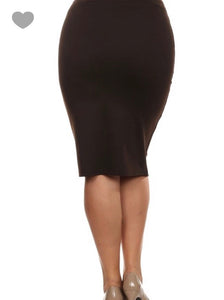 Laura Espresso Brown Pencil Skirt-Textured (Regular & Plus)
