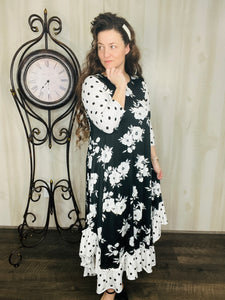 Michella Black Floral & Polka Dot Dress