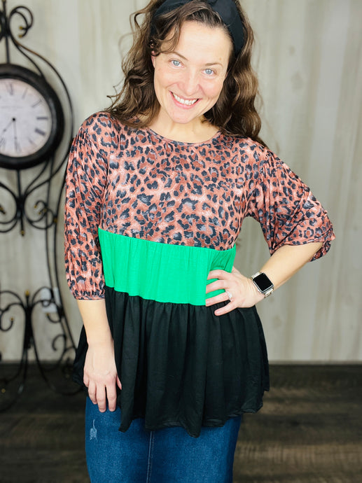 Teresa Leopard & Green Tiered Top