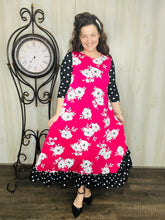 Michella Hot Pink Floral & Polka Dot Dress*