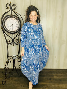 Blue Geometric Parachute Dress – The King's Daughter Boutique