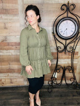 Carley Button Tiered Shirt Dress-Olive