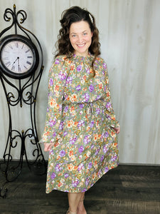 Sage Floral Midi Dress Medium