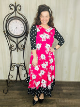 Michella Hot Pink Floral & Polka Dot Dress*