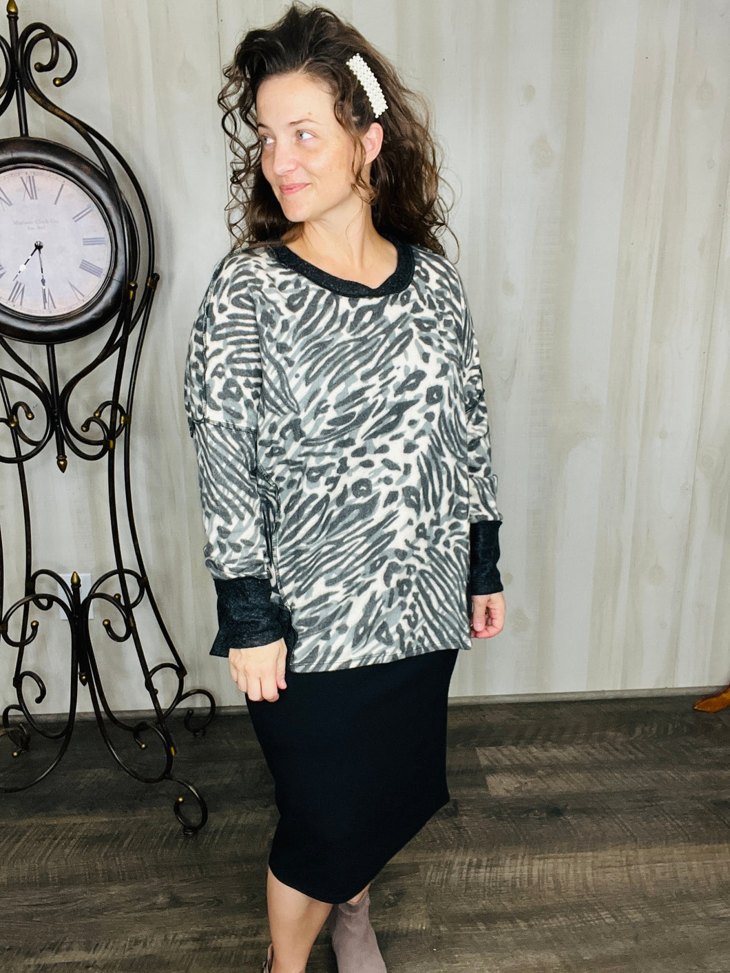Kaylee Cozy Leopard Oversized Top