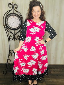 Michella Hot Pink Floral & Polka Dot Dress*