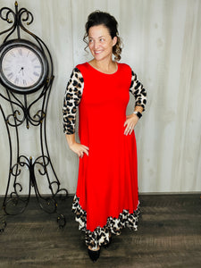 Michella Red & Leopard Print Dress*