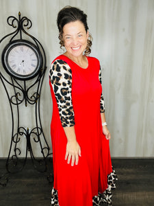 Michella Red & Leopard Print Dress*